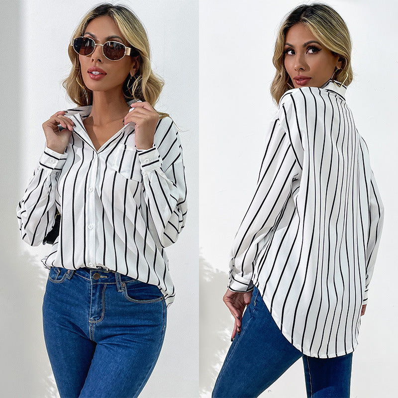 Damen gestreifte Bluse mit modischen Details und eleganter Passform Drune