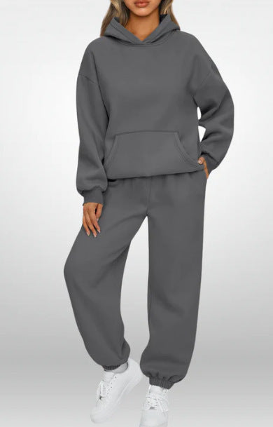 Damen nan oversized Kapuzen-Loungewear-Set mit Kängurutasche und elastischem Knöchelabschluss Drune