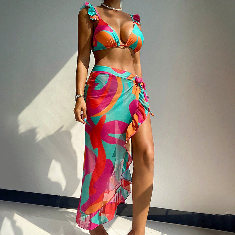 Damen Buntes Bikiniset mit Pareo Drune