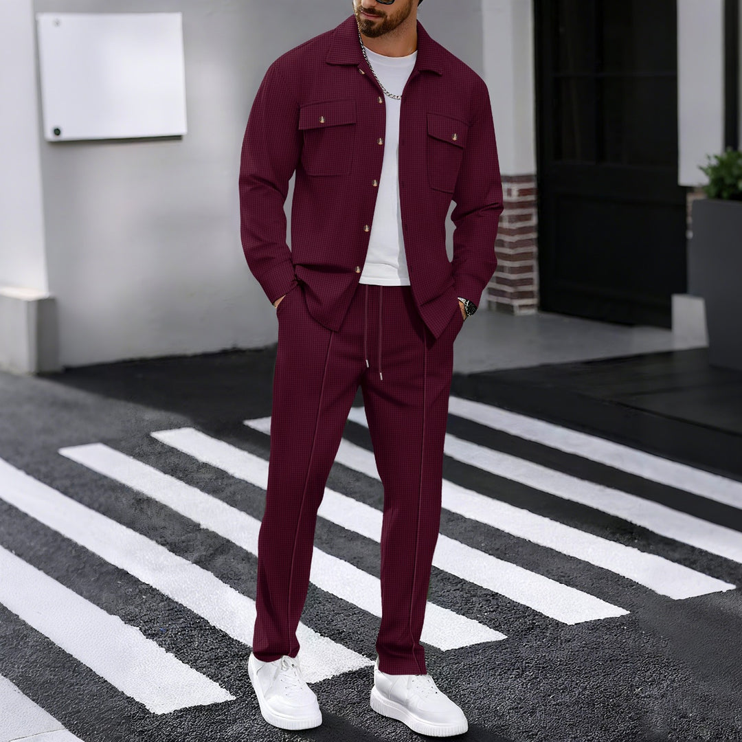 Herren modisches Freizeitanzug Set mit strukturiertem Hemd und bequemer Hose Drune