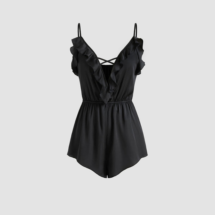 Damen Jumpsuit mit Volant und tiefem V-Ausschnitt Drune