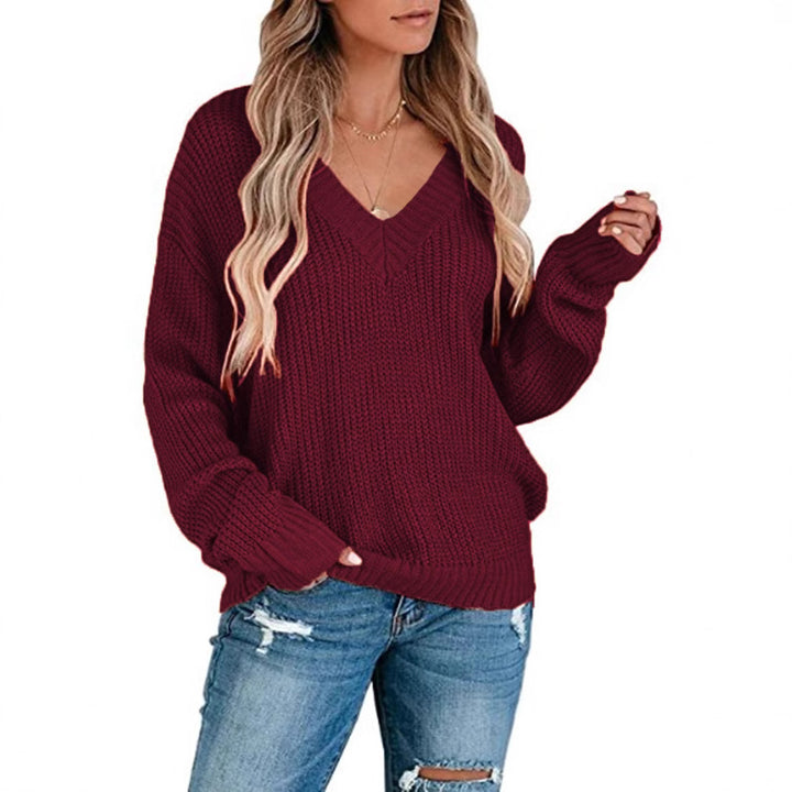 Damen lässiger Strickpullover mit V-Ausschnitt und weichem Material Drune