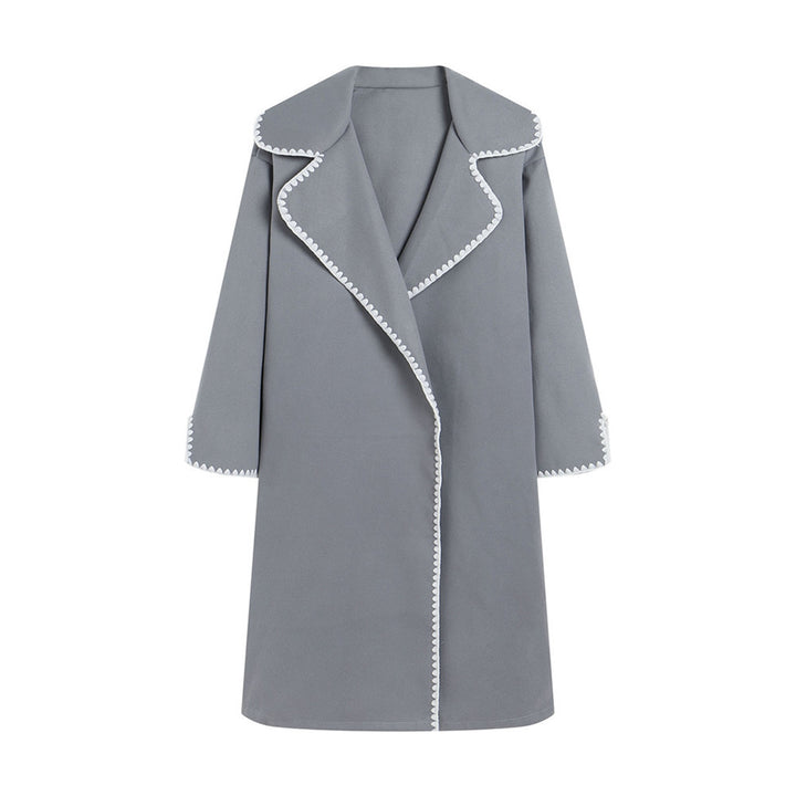 Damen eleganter Mantel mit stilvollem Umschlagkragen und kontrastierenden Ziernähten Drune