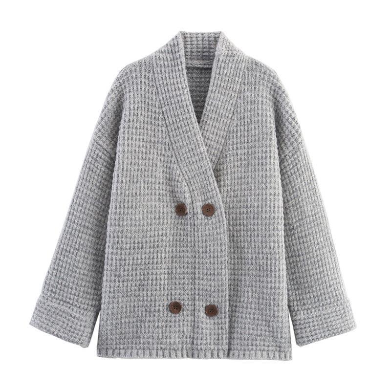 Damen gesteppte Strickjacke mit dekorativem Knopfverschluss und hohem Kragen Drune