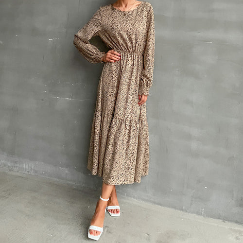 Damen Maxikleid mit elastischem Taillengürtel und eleganten Rüschendetails Drune