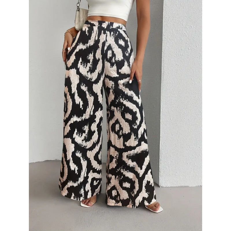 Damen Weite Palazzo-Hosen mit farbenfrohem Muster und hohem Taillenbund Drune