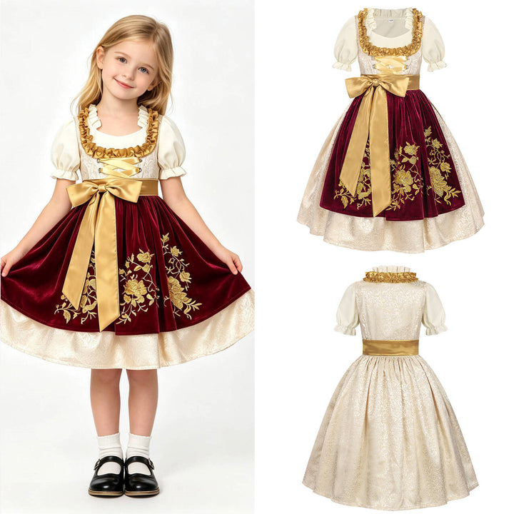 Damen nan traditionelles Kinderdirndl mit bestickter Schürze und Rüschenbluse Drune