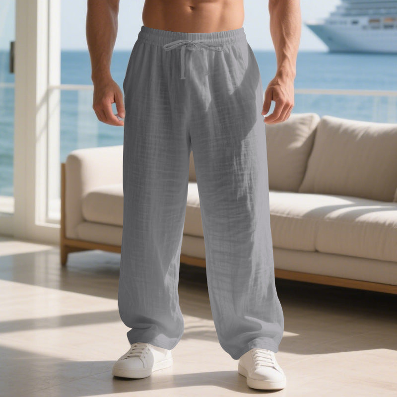 Herren lockere Sommerhose aus leichtem Leinenmaterial mit elastischem Bund und Seitentaschen Drune