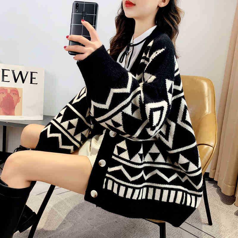 Damen Strickjacke mit geometrischem Muster Drune