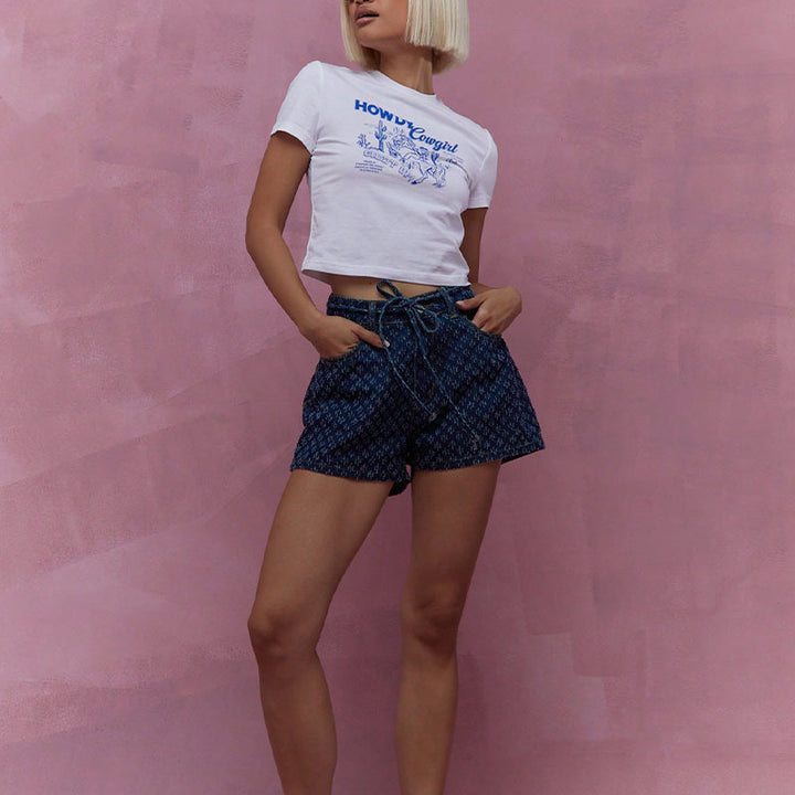 Damen Jeans-Shorts mit verstellbarem Bund und trendigem Schnitt Drune