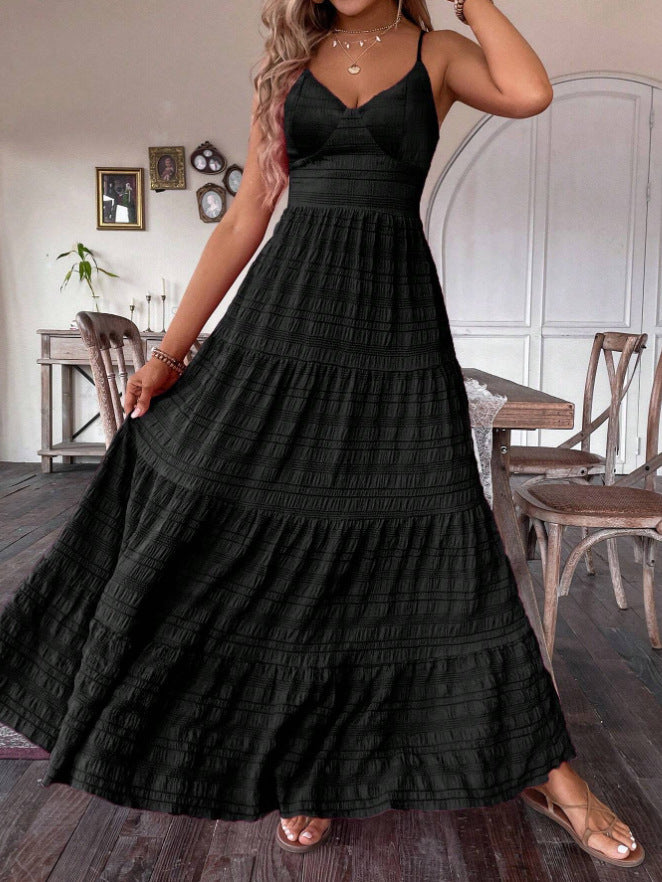 Damen Maxikleid mit schwingendem Rock und zarten Spaghettiträgern Drune