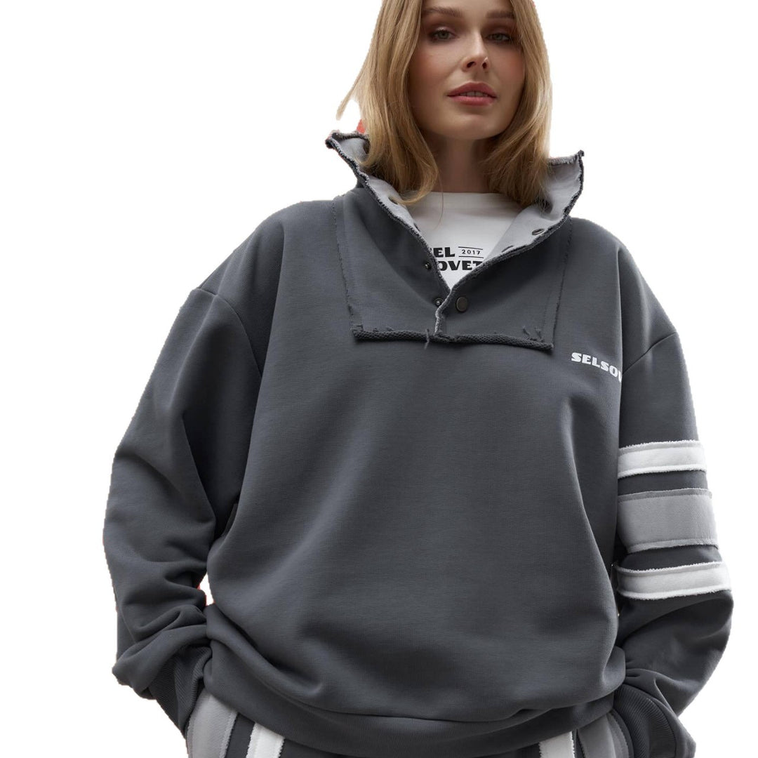 Damen Sportliches Sweater-Set mit seitlichen Streifen und hohem Kragen Drune