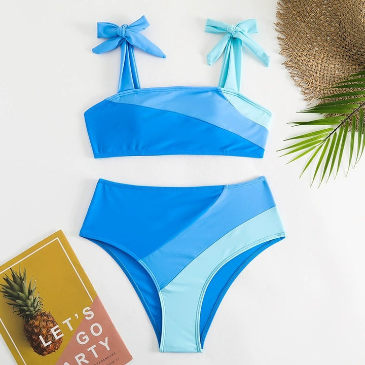 Damen Bikini-Set mit verspielten Schleifen und modernem Farbblockdesign Drune
