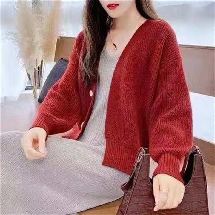 Damen Bequeme Strickjacke mit weiten Ärmeln und dezentem Rippdesign Drune