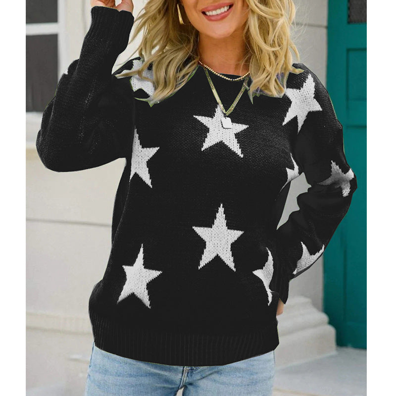 Damen Trendiger Pullover mit Sterne-Muster und lässigem Schnitt Drune