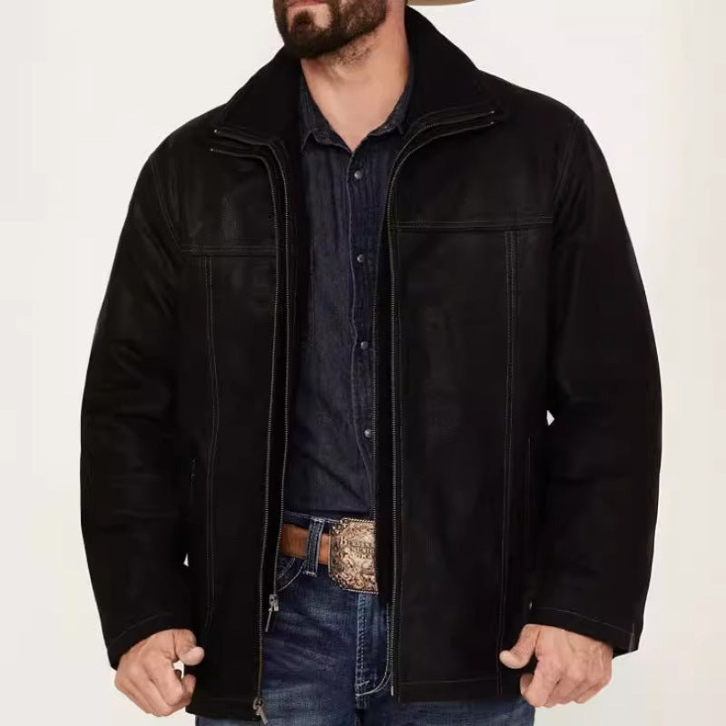 Herren Stilvolle Lederjacke mit auffälligen Nähten Drune