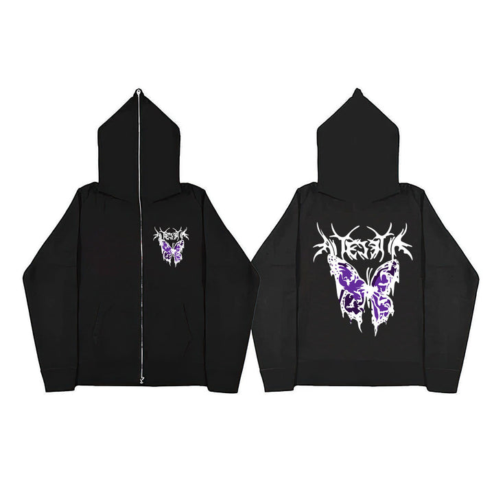 Damen Kapuzenjacke mit einzigartigem Butterfly-Design und Reißverschluss Drune