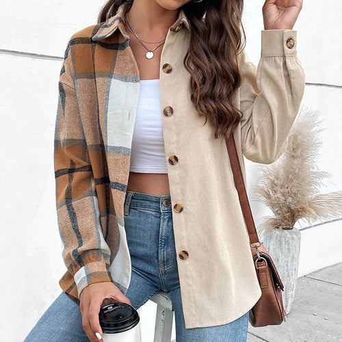 Damen Hemdblusenjacke im karierten Design mit Knopfverschluss Drune