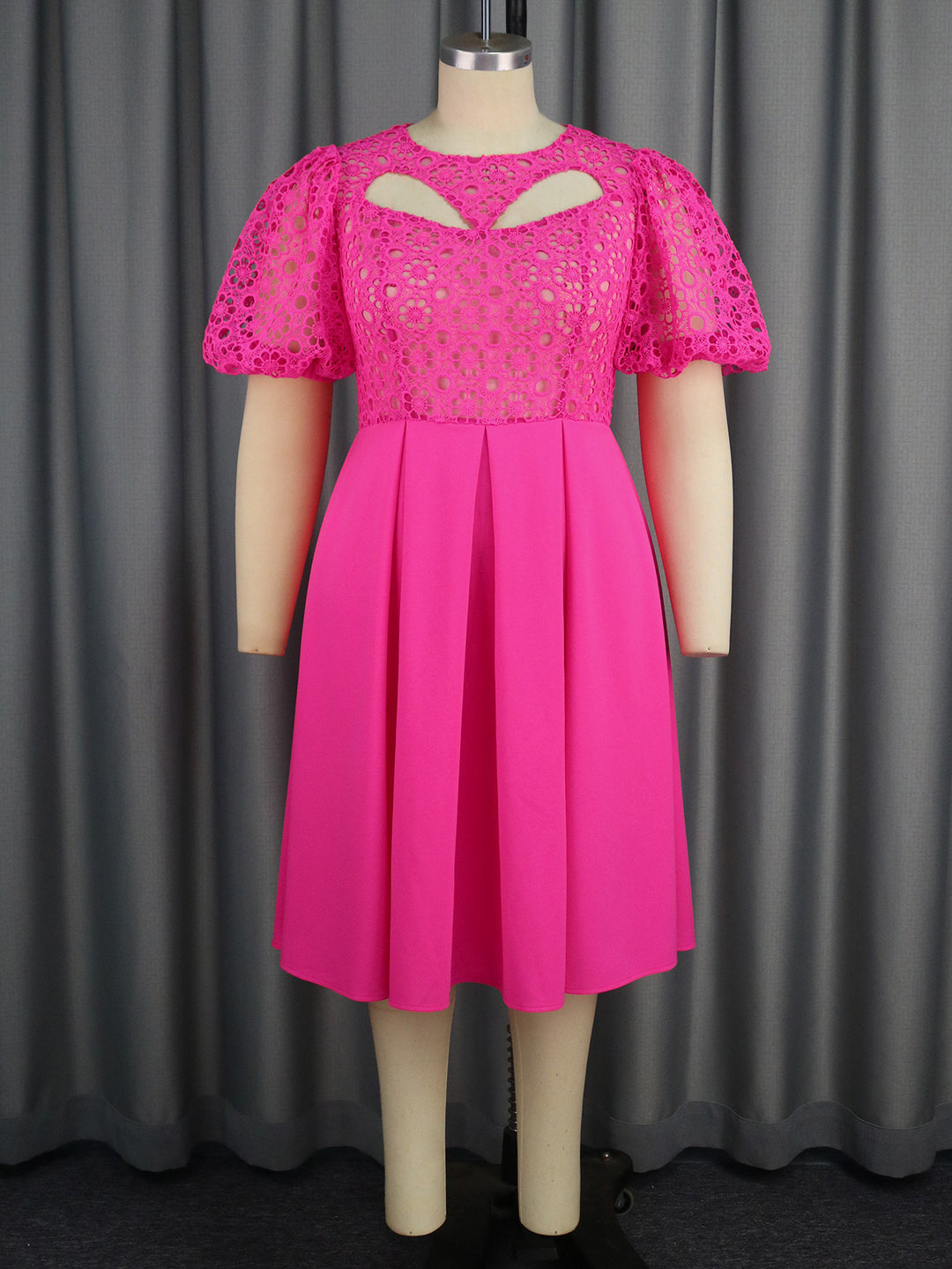Damen Elegantes A-Linien Kleid mit Cut-Out-Details und Puffärmeln Drune