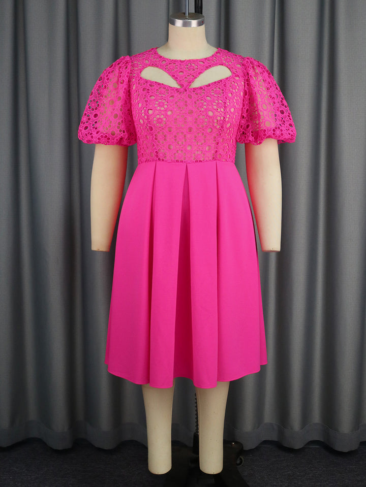 Damen Elegantes A-Linien Kleid mit Cut-Out-Details und Puffärmeln Drune