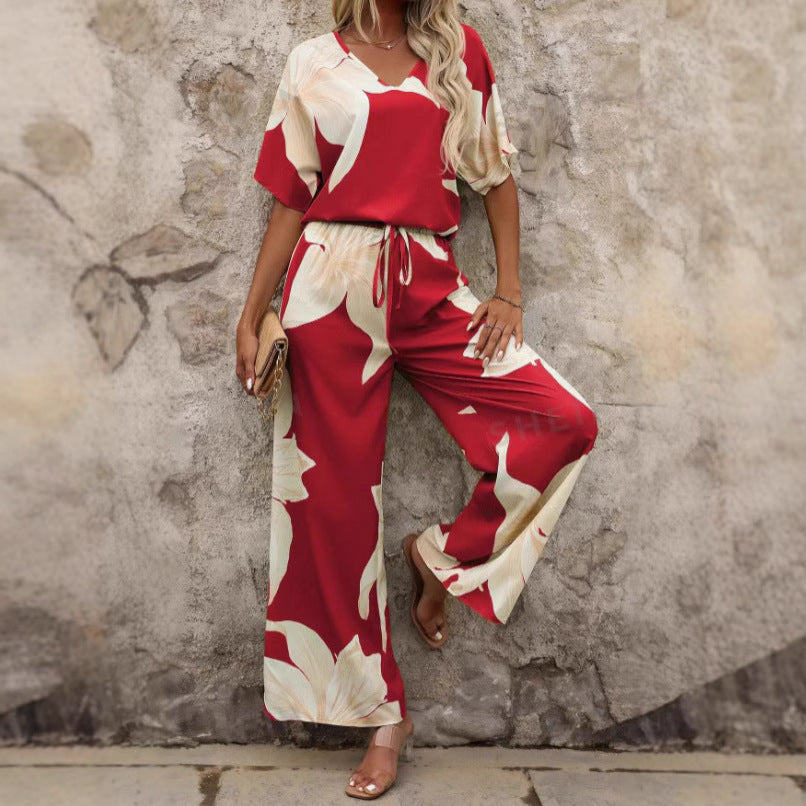 Damen entspanntes Jumpsuit mit floralem Design und elastischem Bund Drune