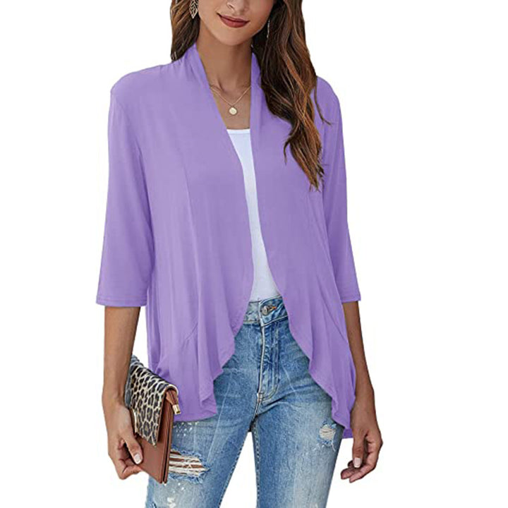 Damen leichte Chiffonjacke mit offenen Fronten und 3/4-Ärmeln Drune