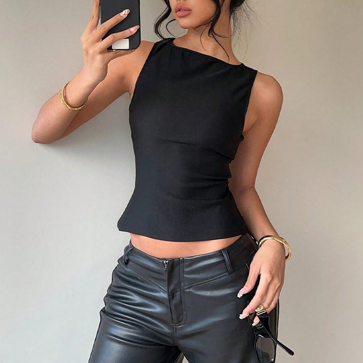 Damen ärmelloses Oberteil mit asymmetrischem Schnitt und elegantem Design Drune
