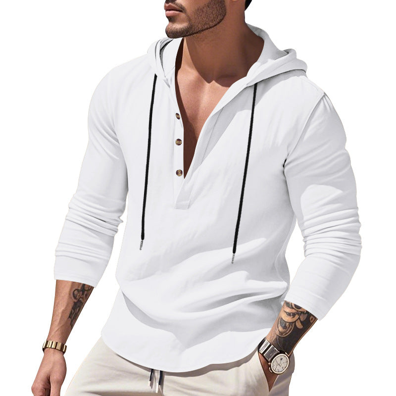 Herren nan lässiges Kapuzenshirt mit Knopfleiste und schmaler Passform Drune