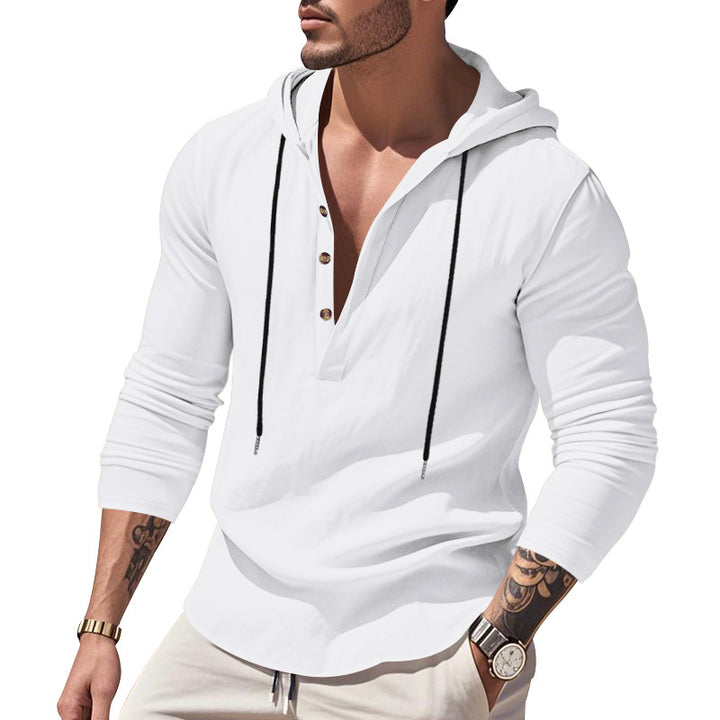 Herren nan lässiges Kapuzenshirt mit Knopfleiste und schmaler Passform Drune
