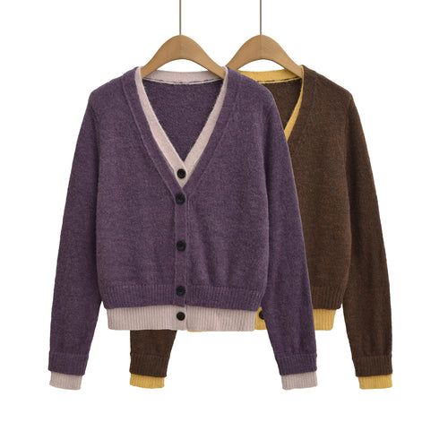 Damen elegante Strickjacke mit tiefem V-Ausschnitt und dekorativen Knöpfen Drune