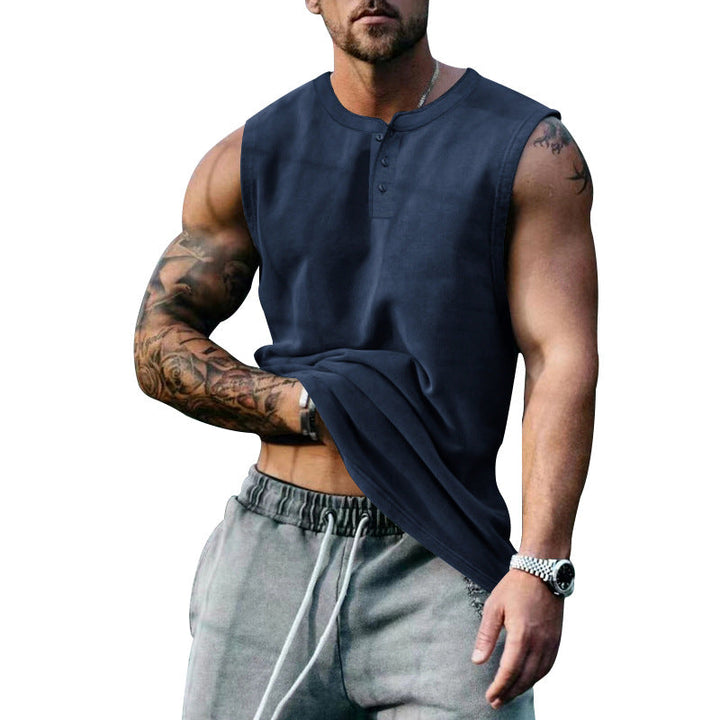 Herren ärmelloses Henley-Shirt mit Knopfleiste und weichem Baumwollmix Drune