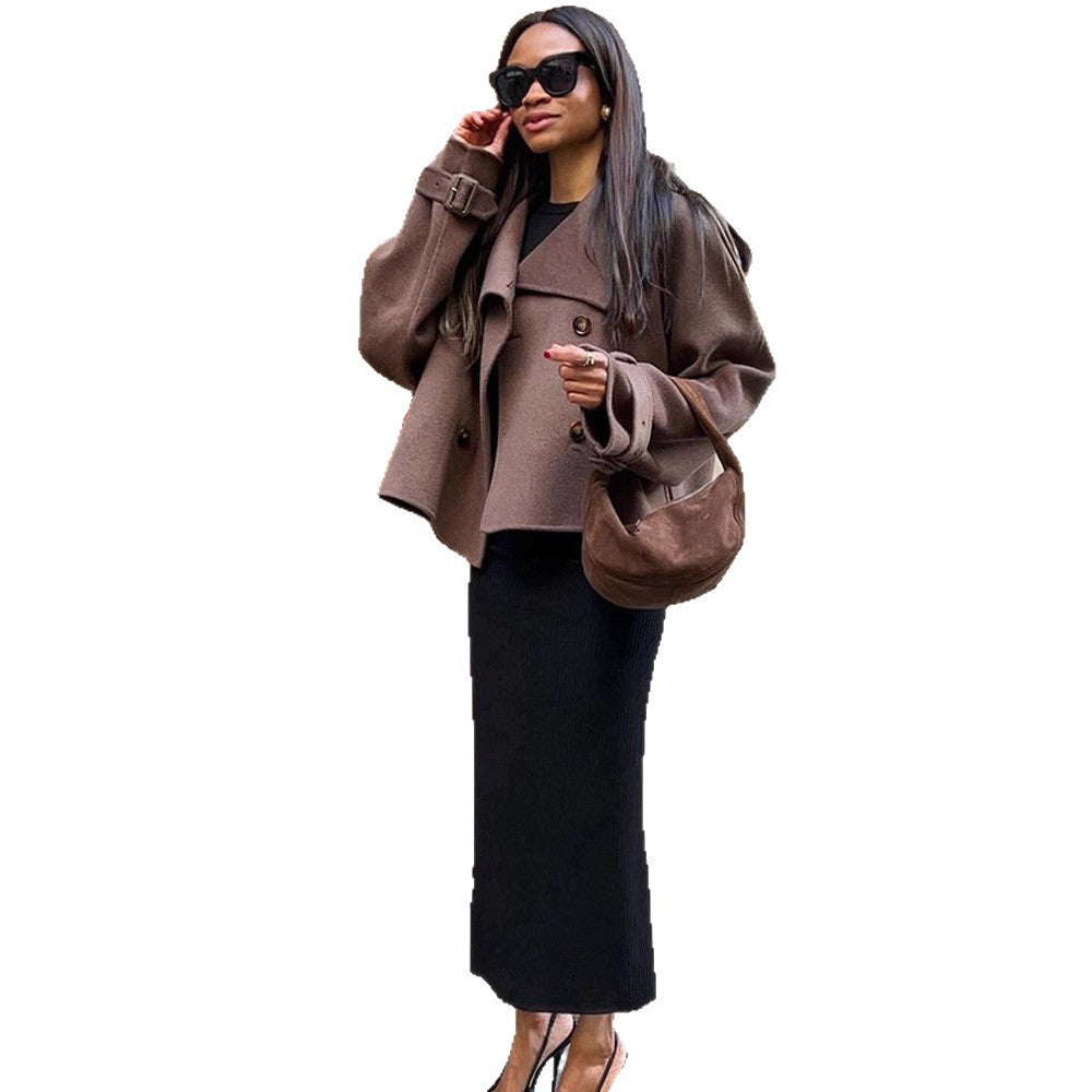 Damen lässige Oversized-Jacke mit doppelter Knopfleiste und breitem Revers Drune