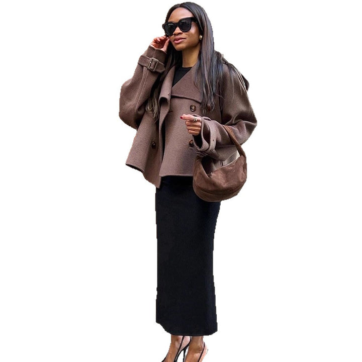 Damen lässige Oversized-Jacke mit doppelter Knopfleiste und breitem Revers Drune