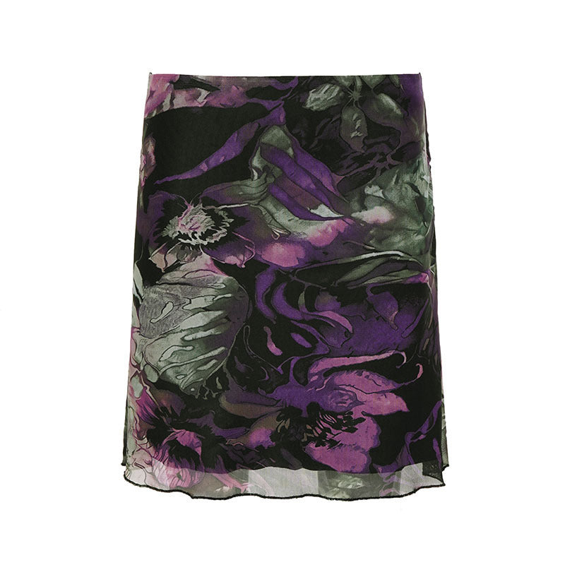 Damen Blumenmuster Midirock mit elastischem Bund und schwingendem Saum Drune