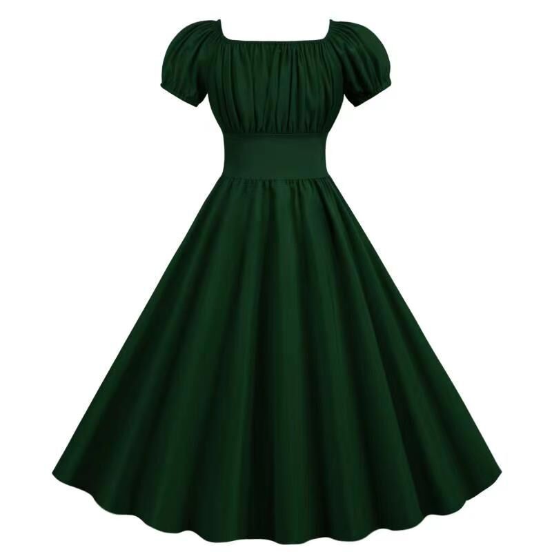 Damen Vintage Kleid mit Puffärmeln und schwingendem Rock Drune