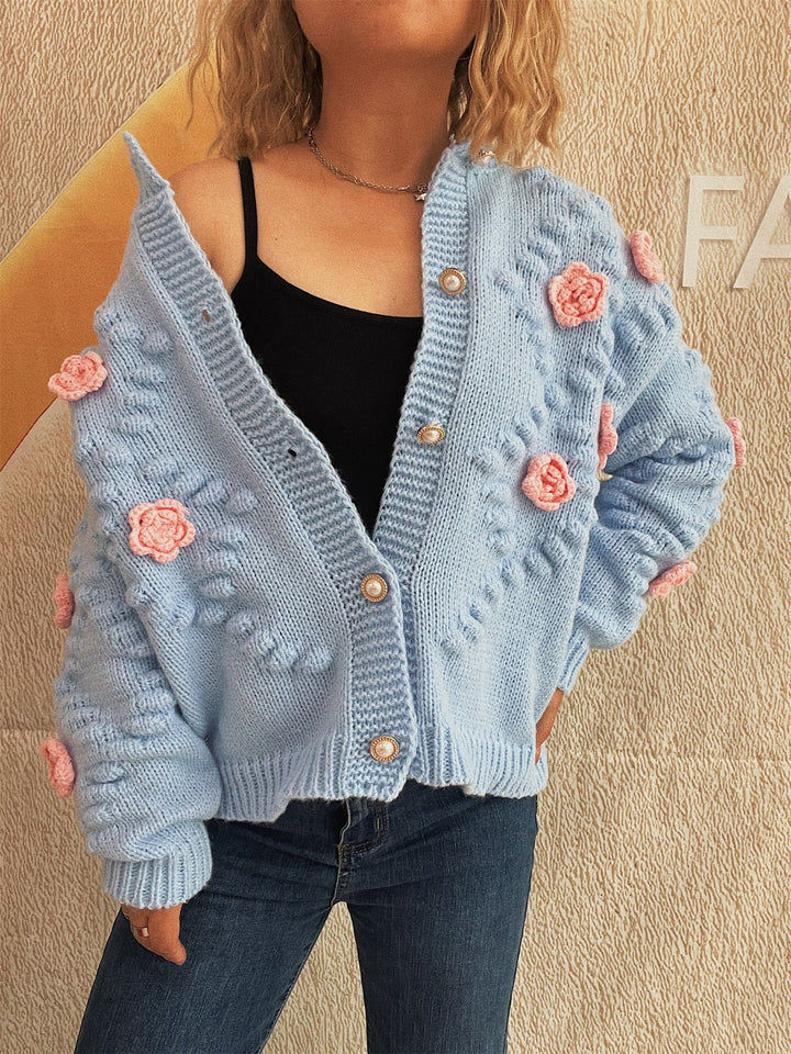 Damen Strickjacke mit floralen Applikationen und komfortablem Schnitt Drune