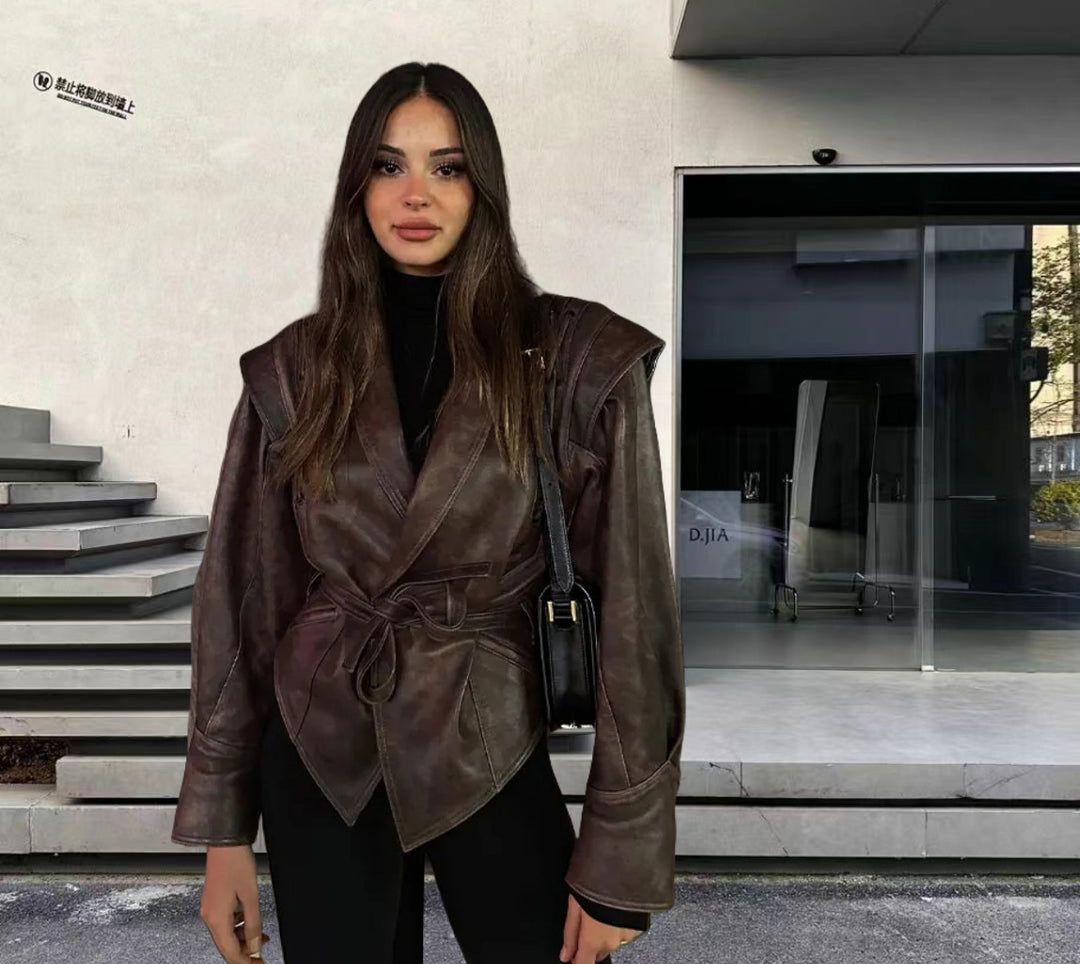 Damen Kunstleder Blazerjacke mit strukturierter Silhouette Drune