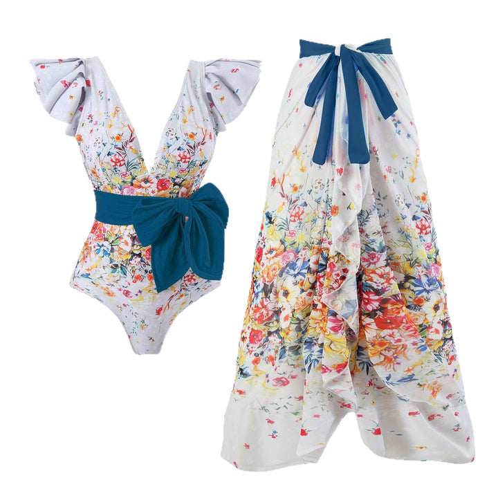 Damen Maxi-Rock mit floralen Mustern und verspieltem Schärpen-Detail Drune