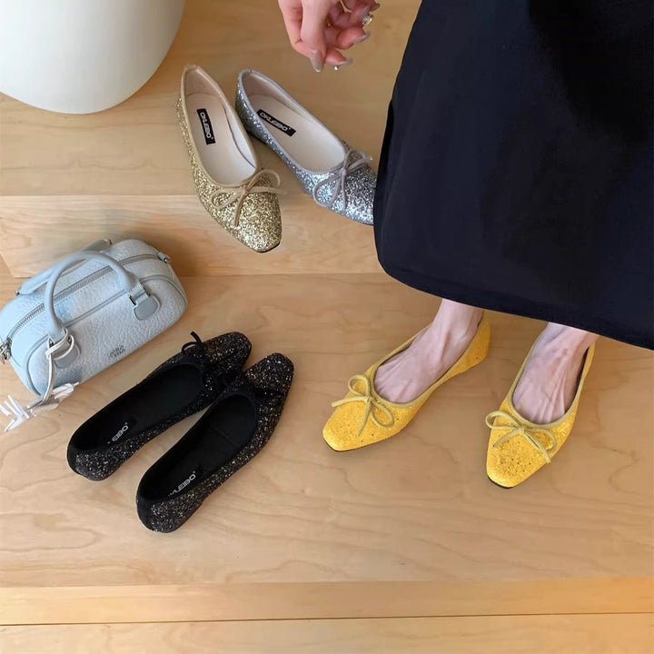 Damen Glitzernde Ballerinas mit eleganter Schleife und komfortabler Innensohle Drune