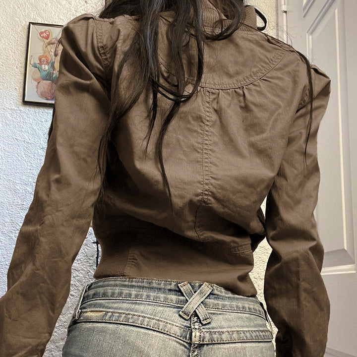 Damen modische cropped Jacke mit Stehkragen und Reißverschluss Drune