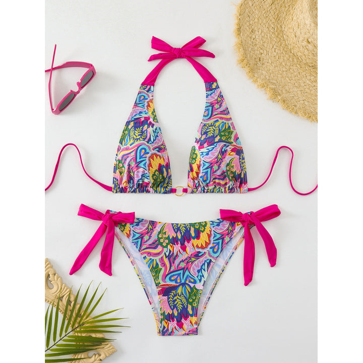 Damen Triangel-Bikini mit bindbaren Trägern und lebhaftem Muster Drune