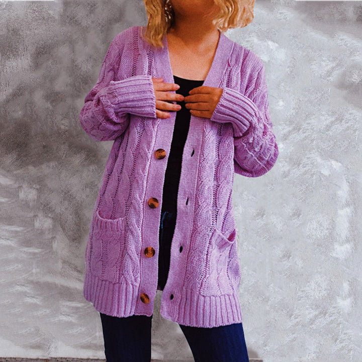 Damen Strickjacke mit Knopfdetails und tiefem V-Ausschnitt Drune