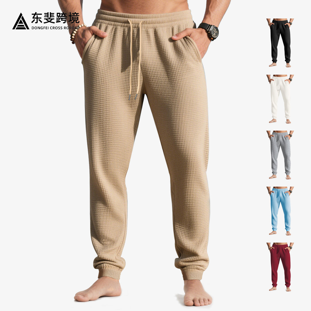 Herren nan Waffelstruktur-Loungehose mit elastischem Bund Kordelzug und Eingrifftaschen Drune