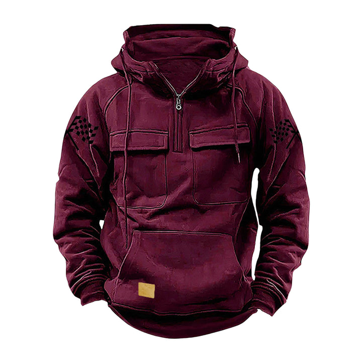 Herren nan Kapuzenpullover mit Halbzip, Cargo-Brusttaschen und Kängurutasche Drune
