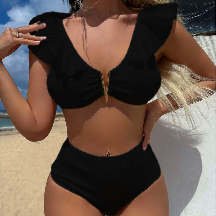 Damen Hoch taillierter Bikini mit verspielten Rüschendetails Drune