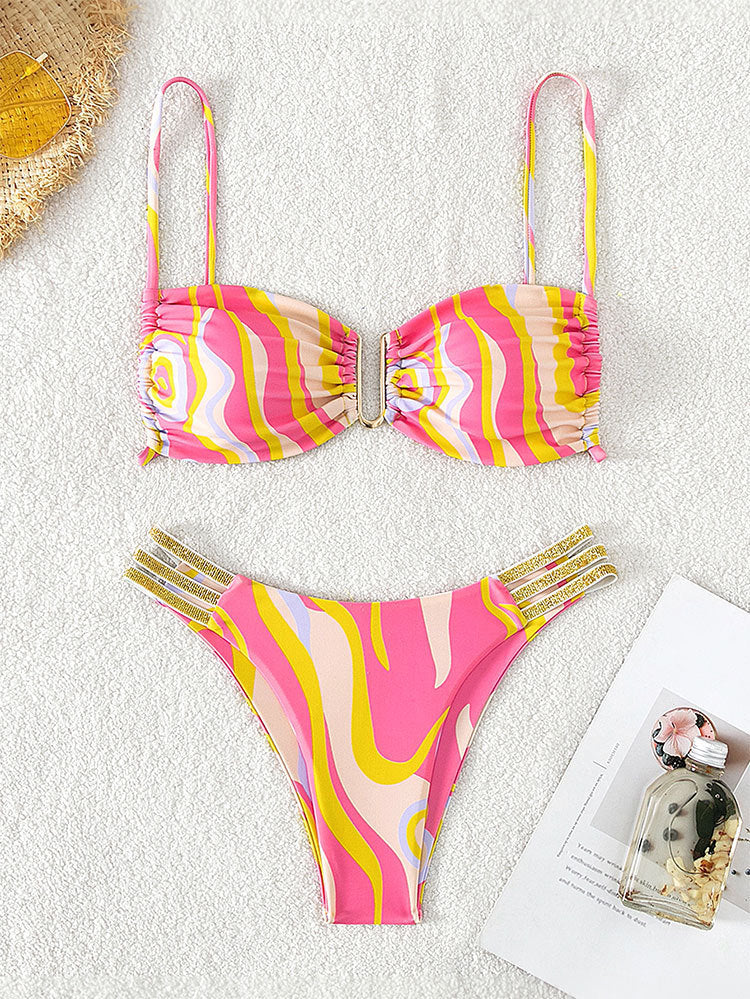 Damen Zweiteiliges Bikini-Set mit modischem Wickeldesign und elastischen Trägern Drune
