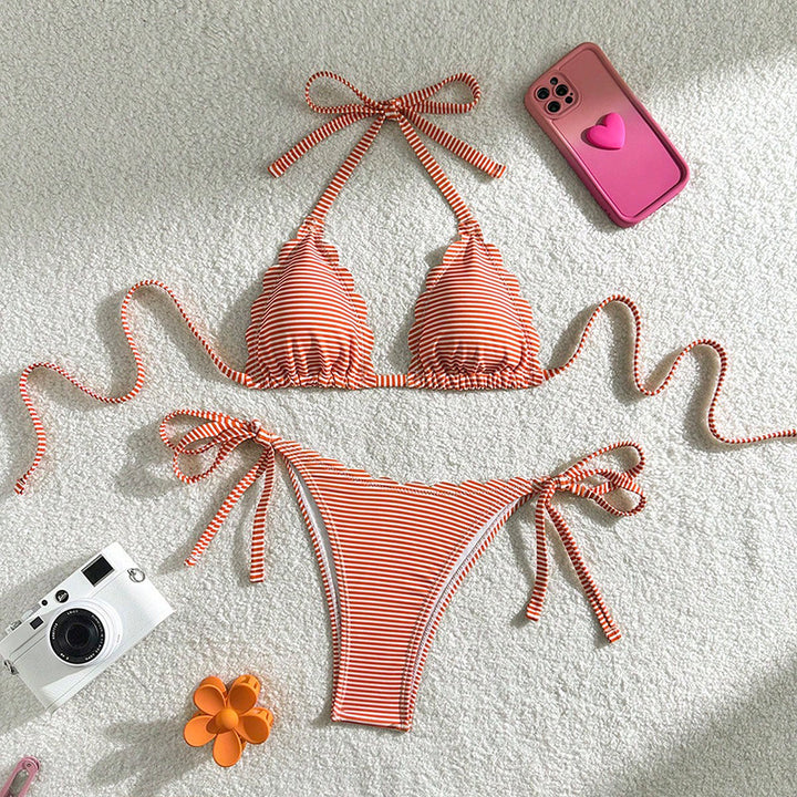 Damen Triangel-Bikini mit zartem Rüschendesign und verstellbaren Trägern Drune