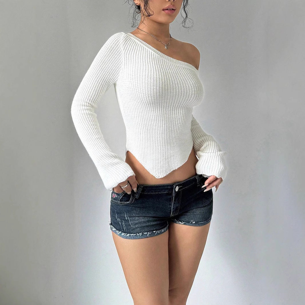 Damen asymmetrisches Langarmoberteil mit Rippstruktur Drune