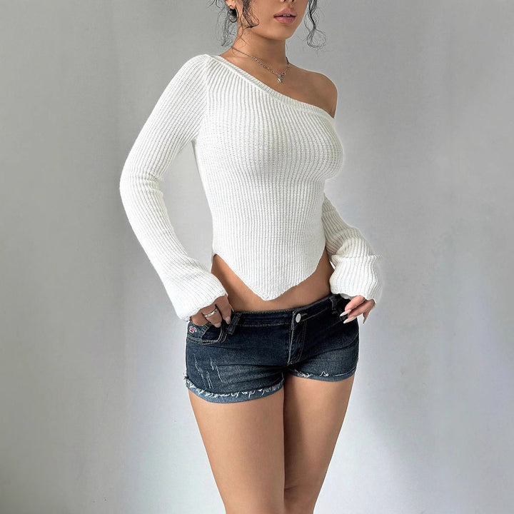 Damen asymmetrisches Langarmoberteil mit Rippstruktur Drune