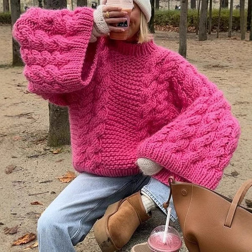 Damen Grobstrickpullover mit modernen Zopfdetails Drune